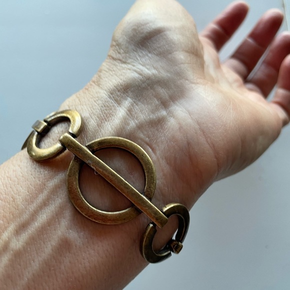 Vintage 90s bracelet & earring set of 2. Brass. Circular chain link chunky. SML - Picture 4 of 7